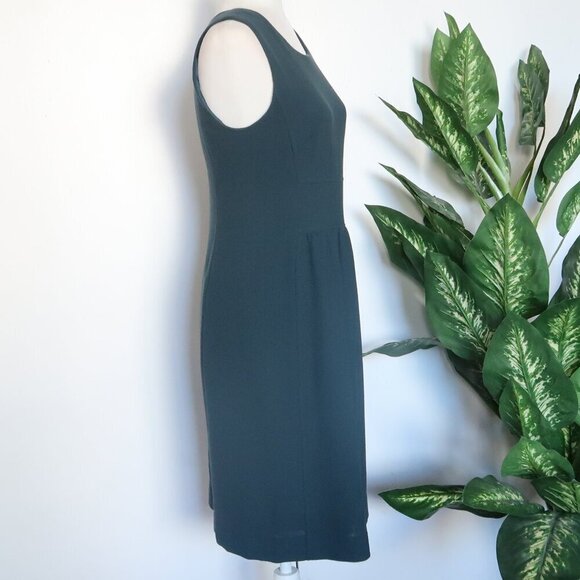 Goat Forest Green Wool Crepe Sleeveless Scoop Neck Career Shift Dress Size 6 - Picture 4 of 8